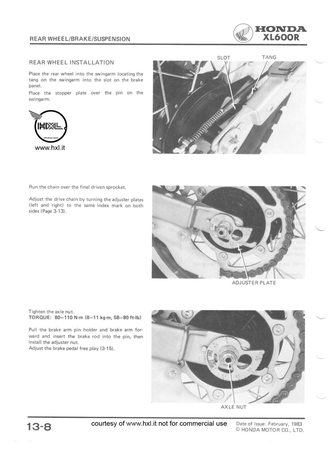 Honda XL600R Service Manual part 13 bis