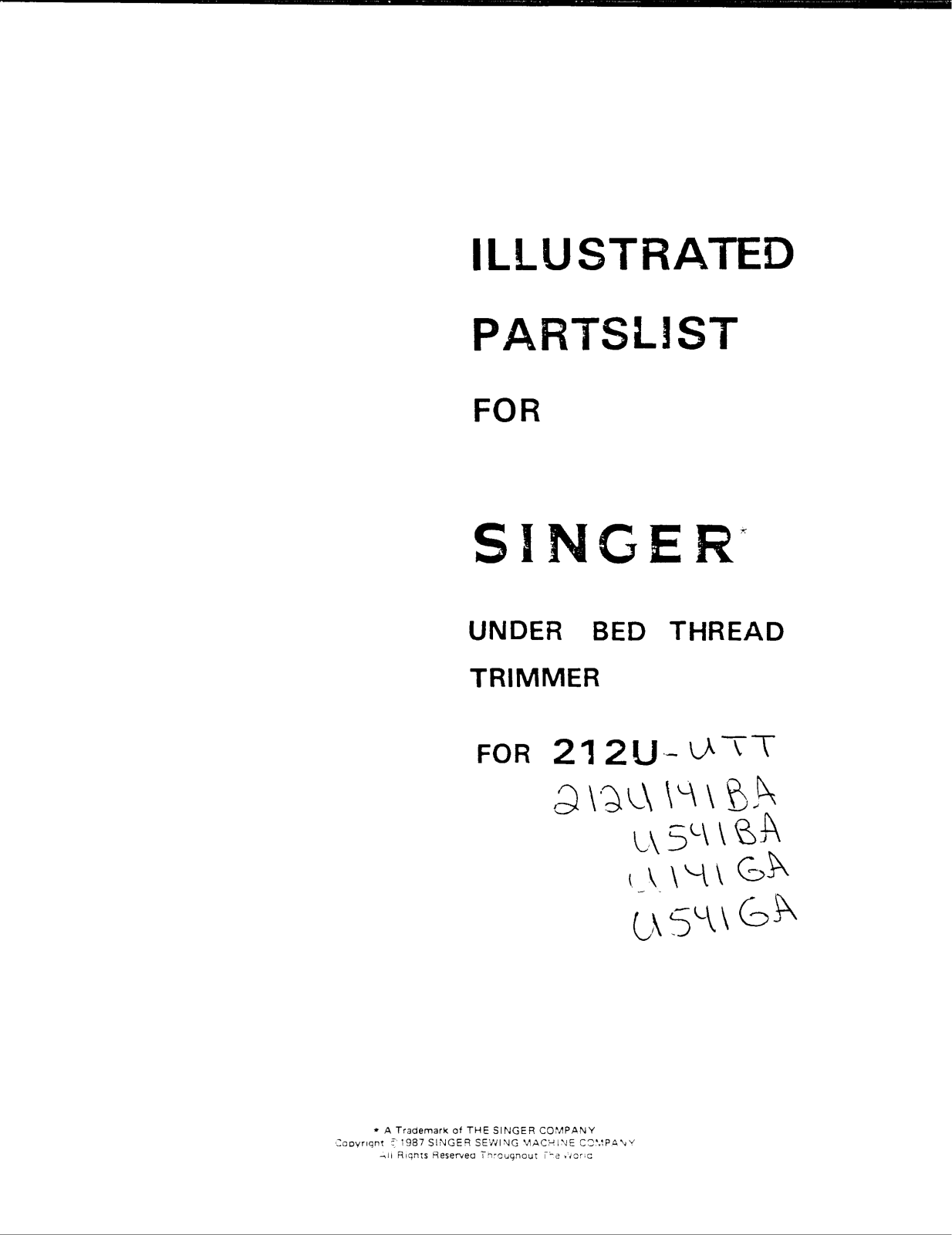 SINGER 212U-UTT Parts List