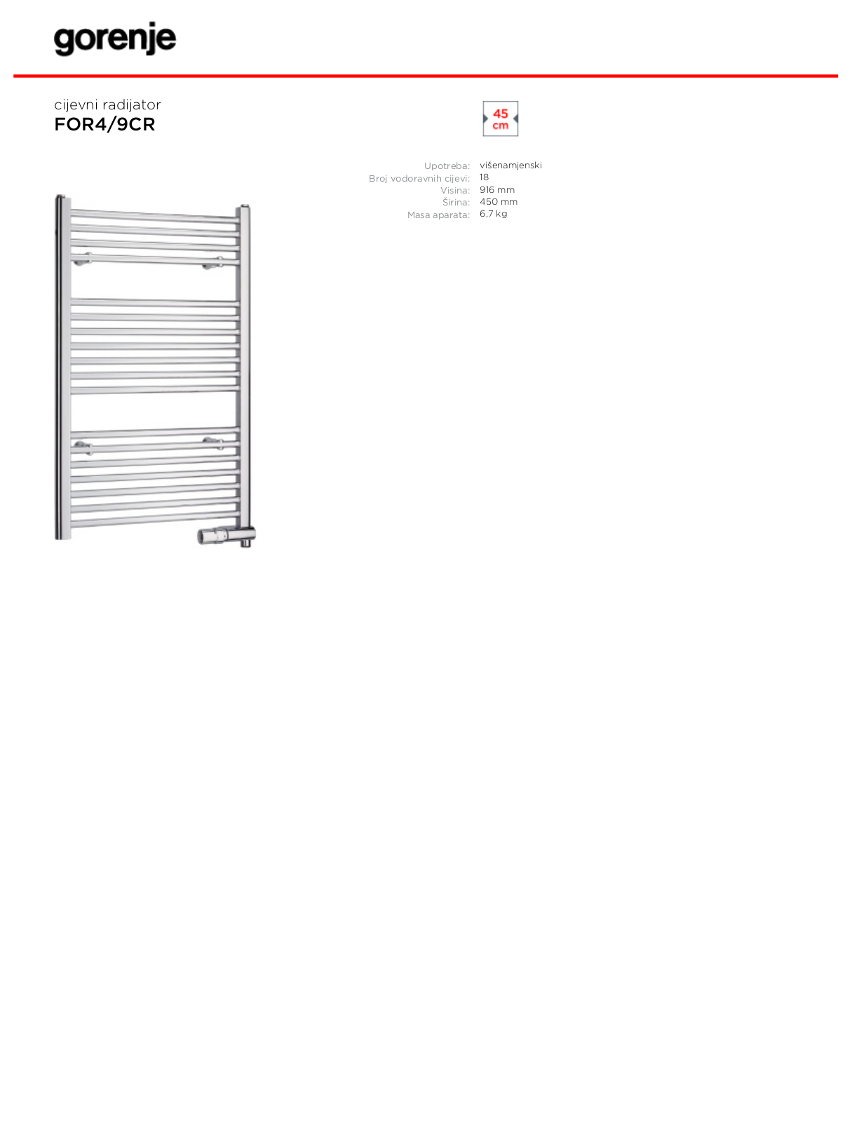 Gorenje FOR4-9CR DATASHEET