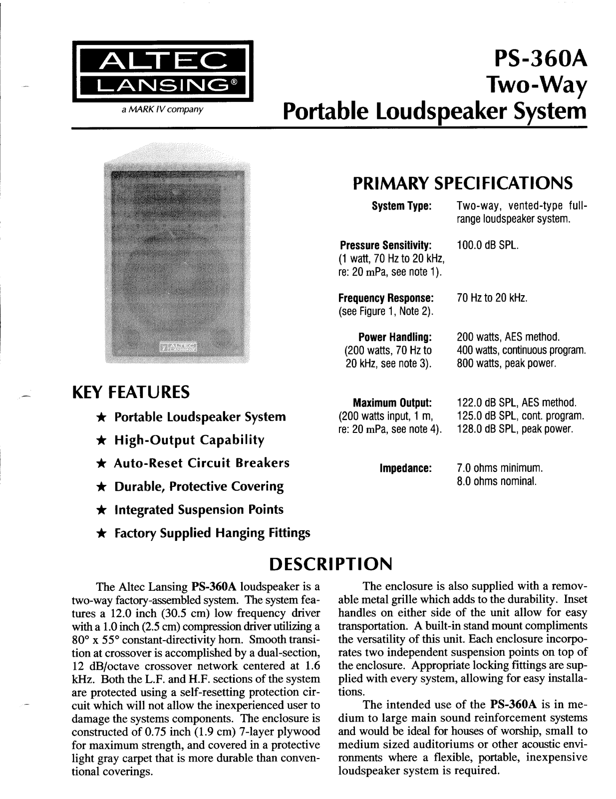 Altec lansing PS-360A User Manual