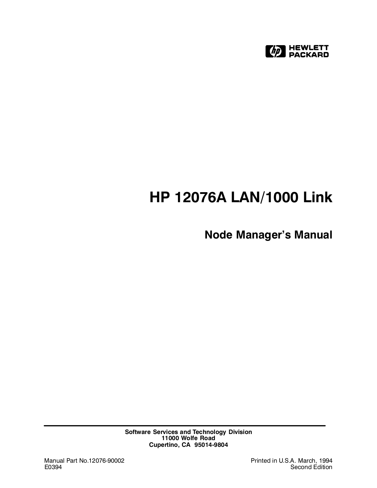 HP 12076A, LAN-1000 LINK User Manual