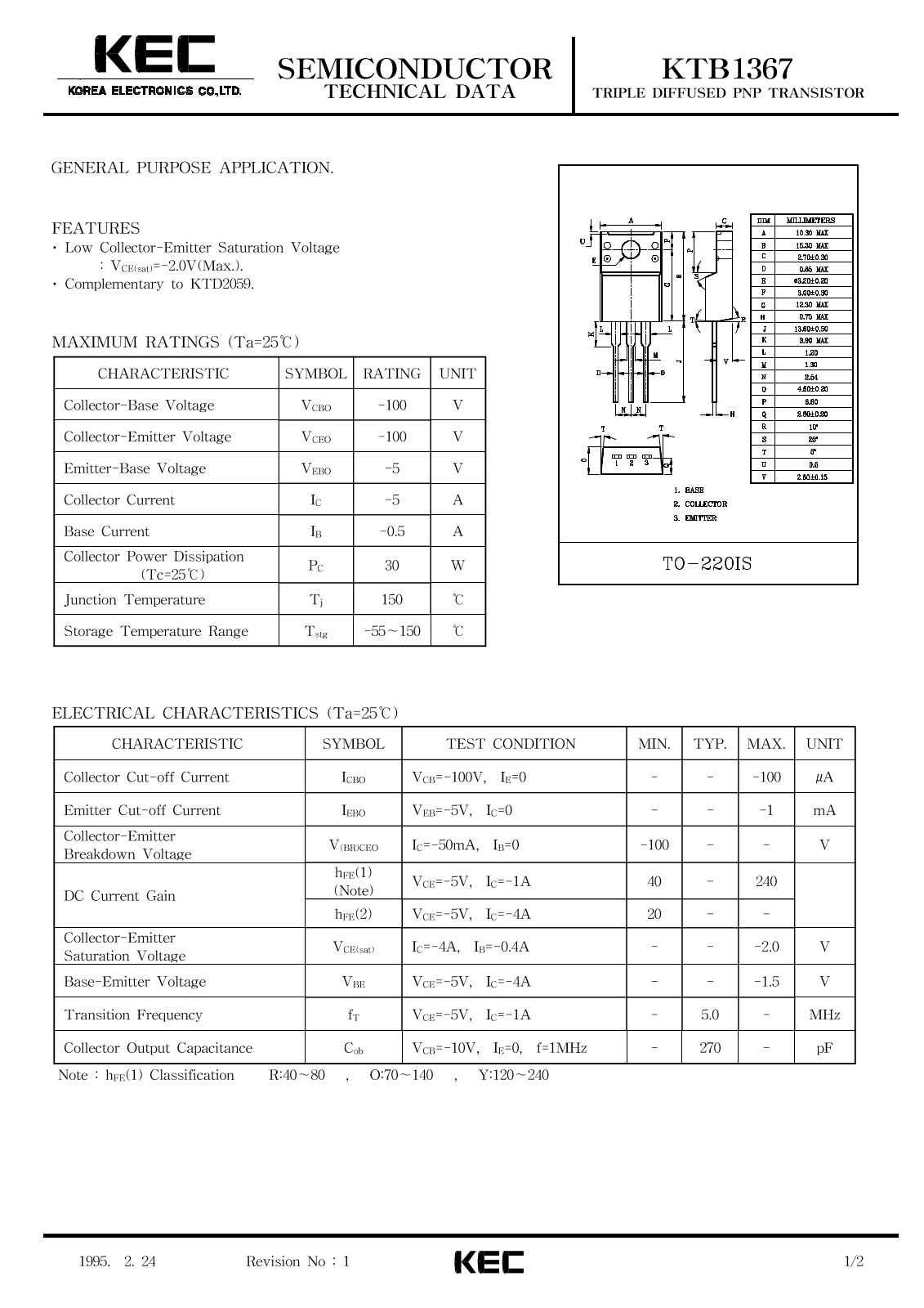 KEC KTB1367 Datasheet