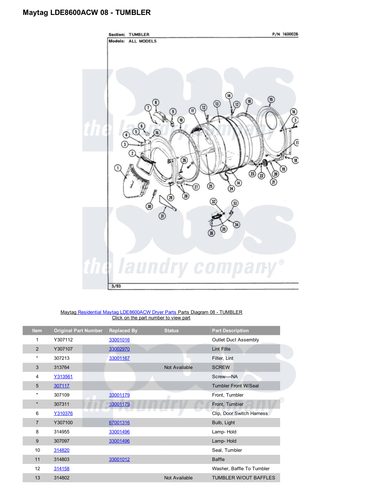 Maytag LDE8600ACW Parts Diagram