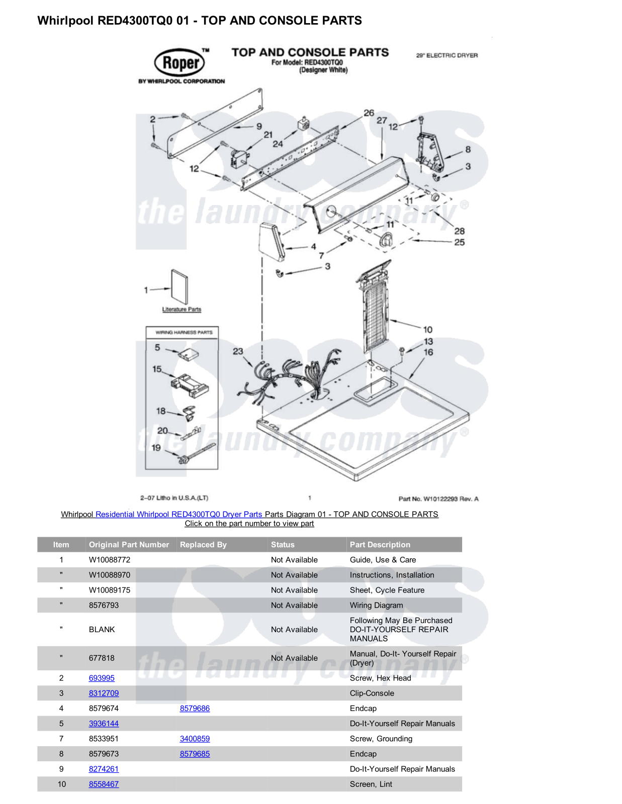 Whirlpool RED4300TQ0 Parts Diagram