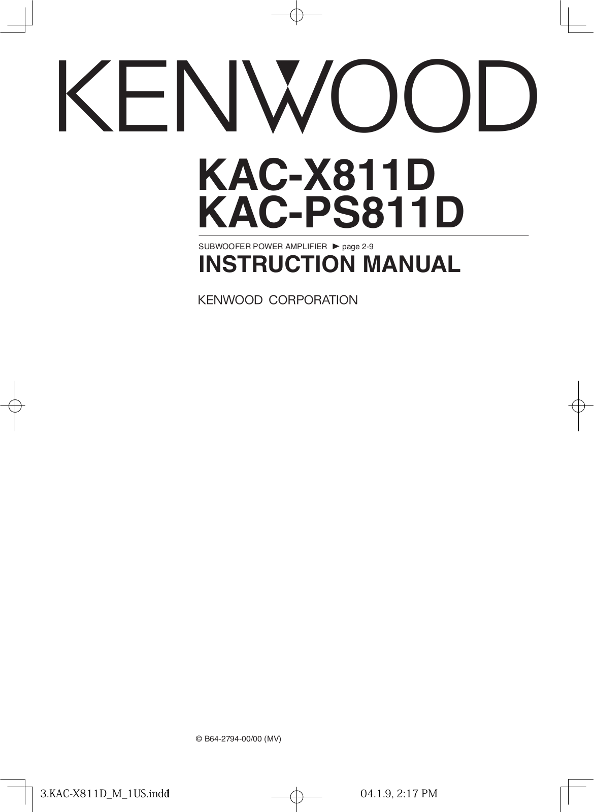 Kenwood KAC-PS811D, KAC-X811D User Manual 2