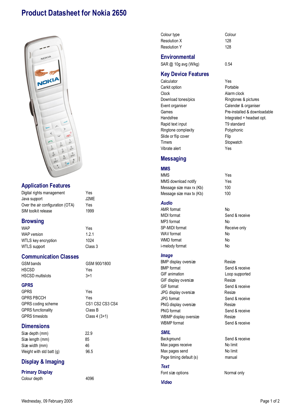 Nokia 2650 DATASHEET