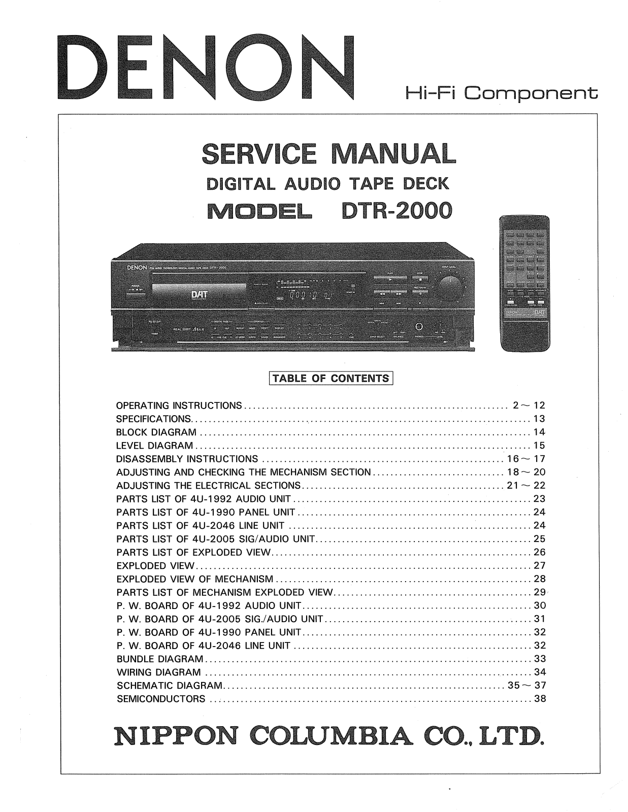 Denon DTR-2000 Service Manual