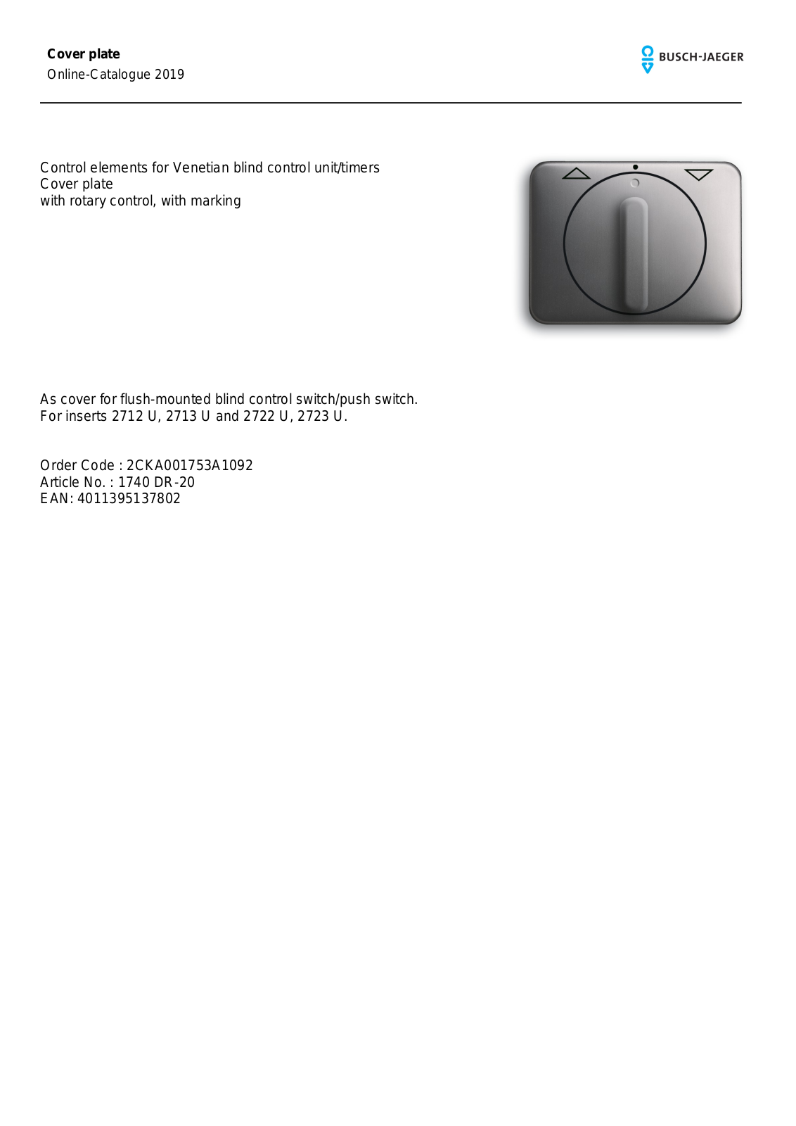 Busch-Jaeger 1740 DR-20 User Manual