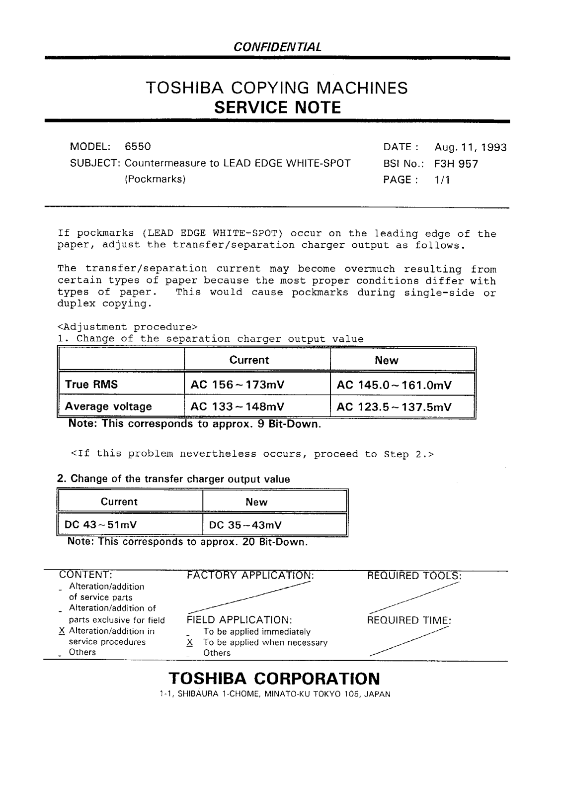 Toshiba f3h957 Service Note