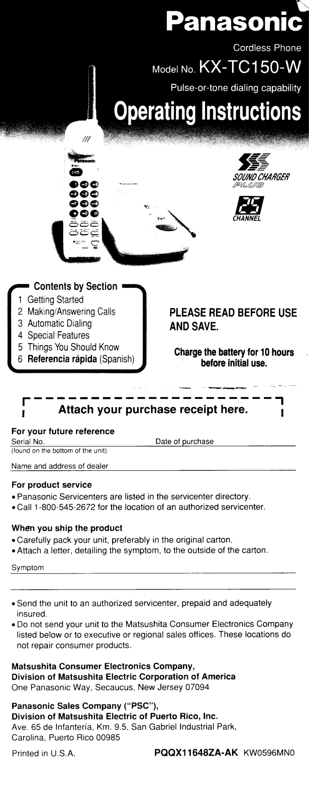 Panasonic kx-tc150 Operation Manual