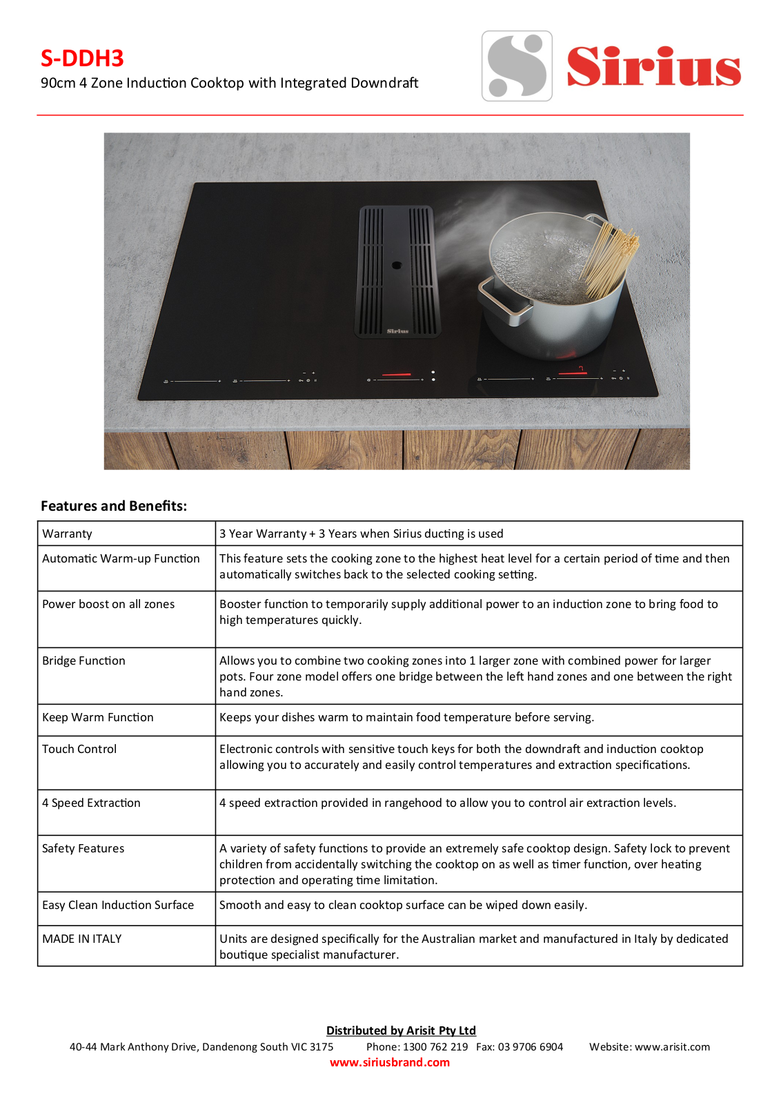 Sirius SDDH-3 Specifications Sheet