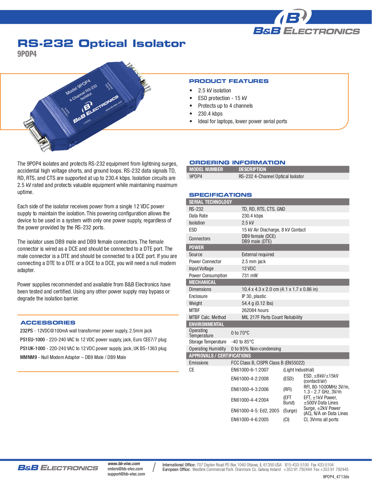 B&B Electronics 9POP4 Datasheet