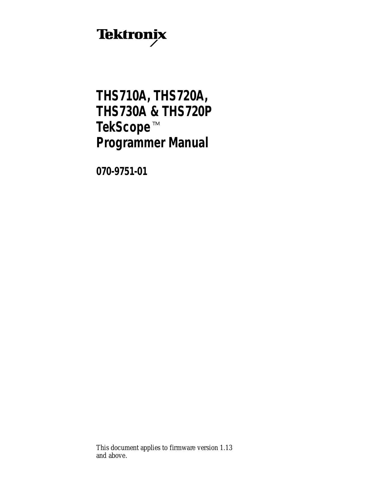 Tektronix THS720P, THS730A, THS720A, THS710A User Manual