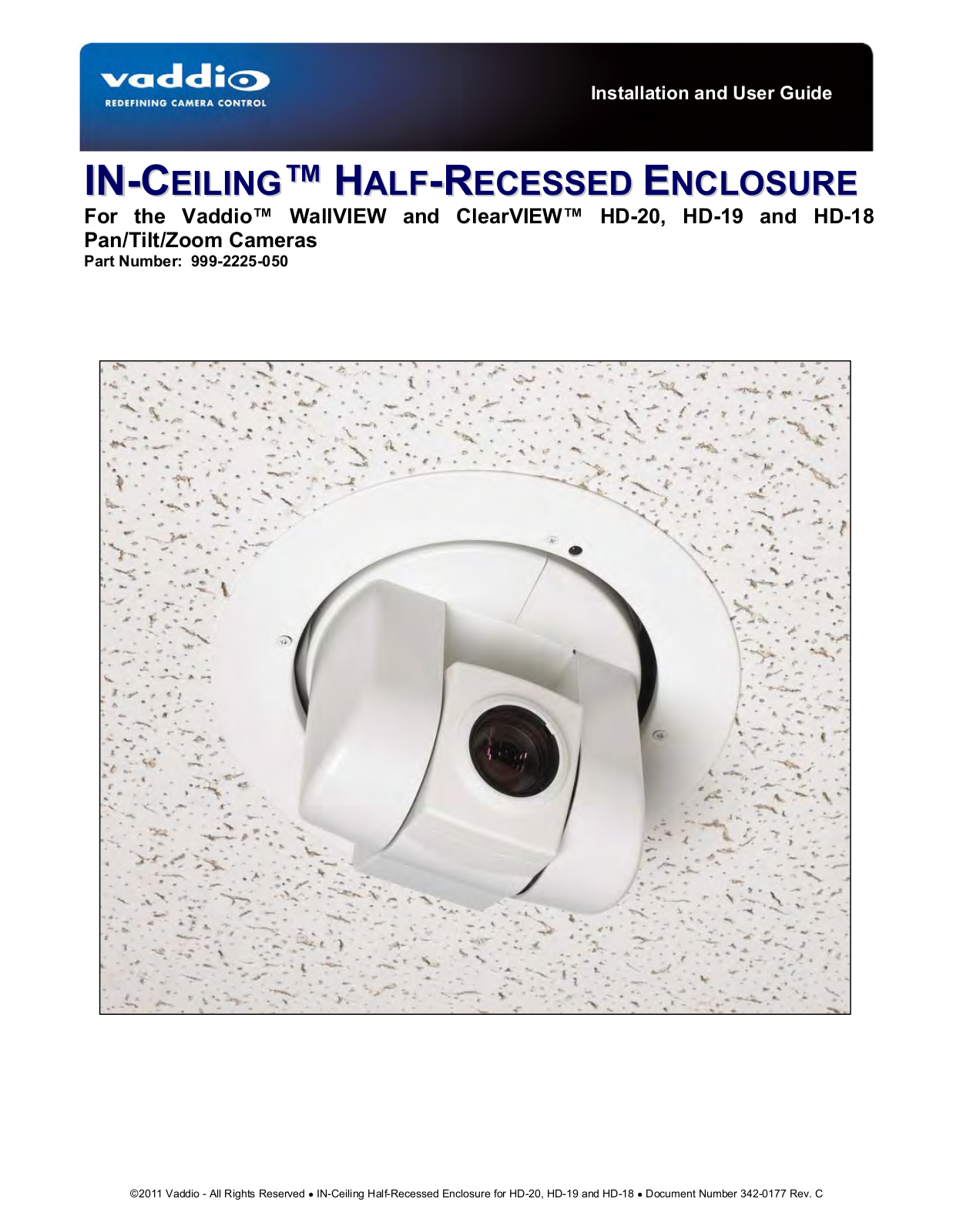 Vaddio IN-Ceiling Half Recessed Enclosure for HD-20 User Manual