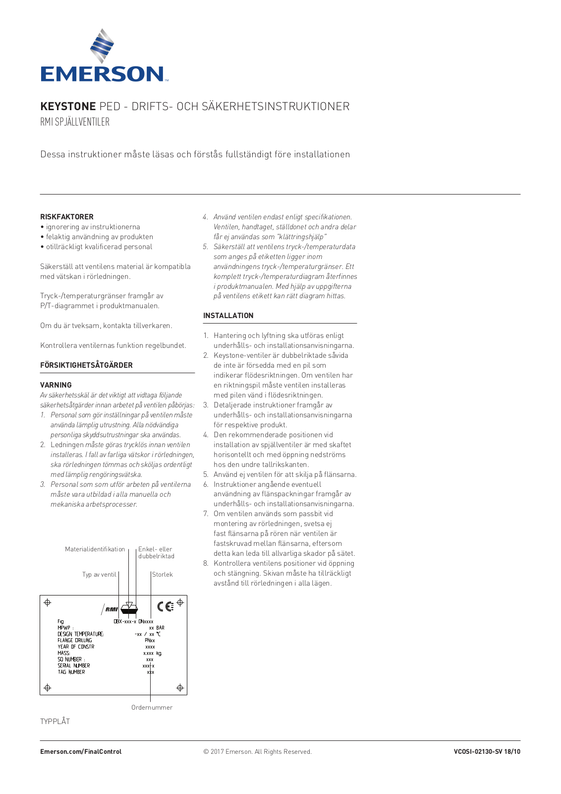 Keystone Manuals: Butterfly Valves PED O&SI, Keystone-SV Manuals & Guides