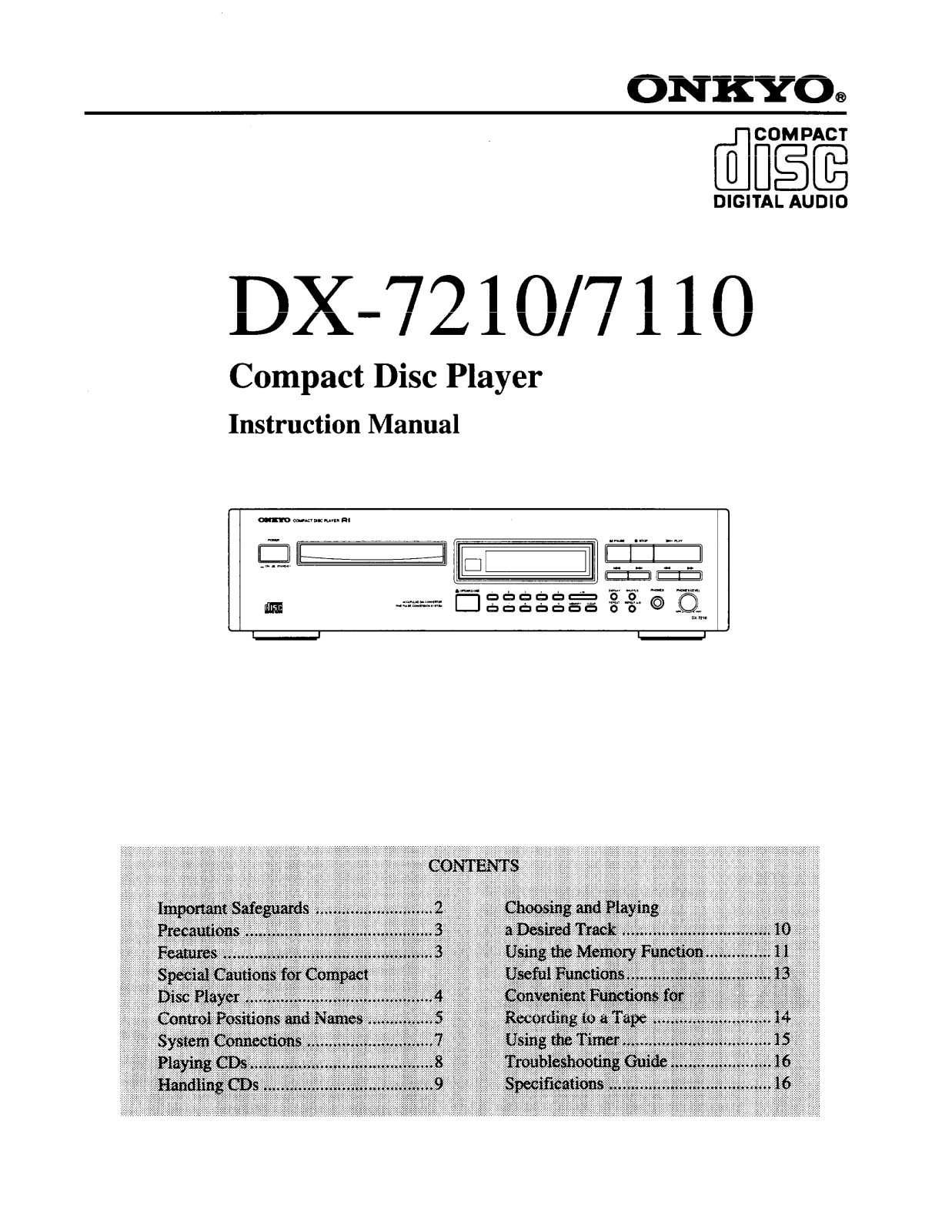 Onkyo DX-7110, DX-7210 Owners Manual