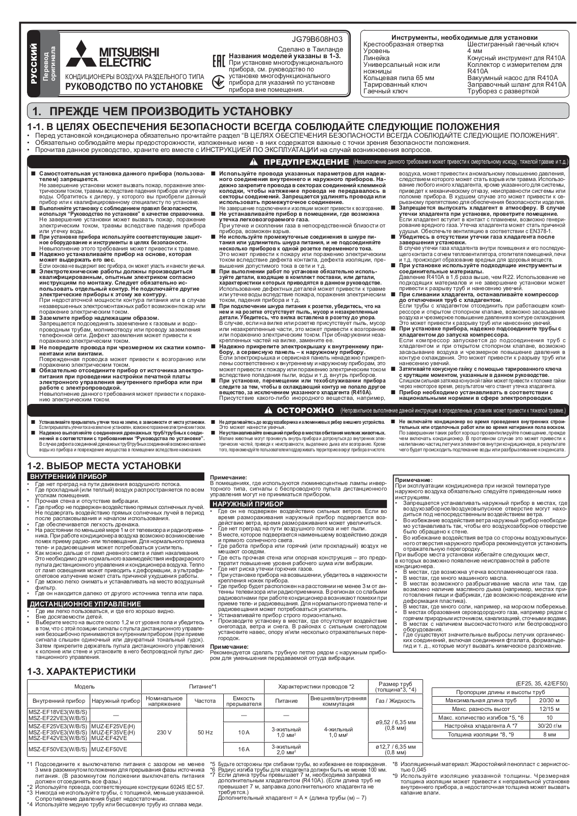 Mitsubishi Electric JG79B608H03 Installation guide