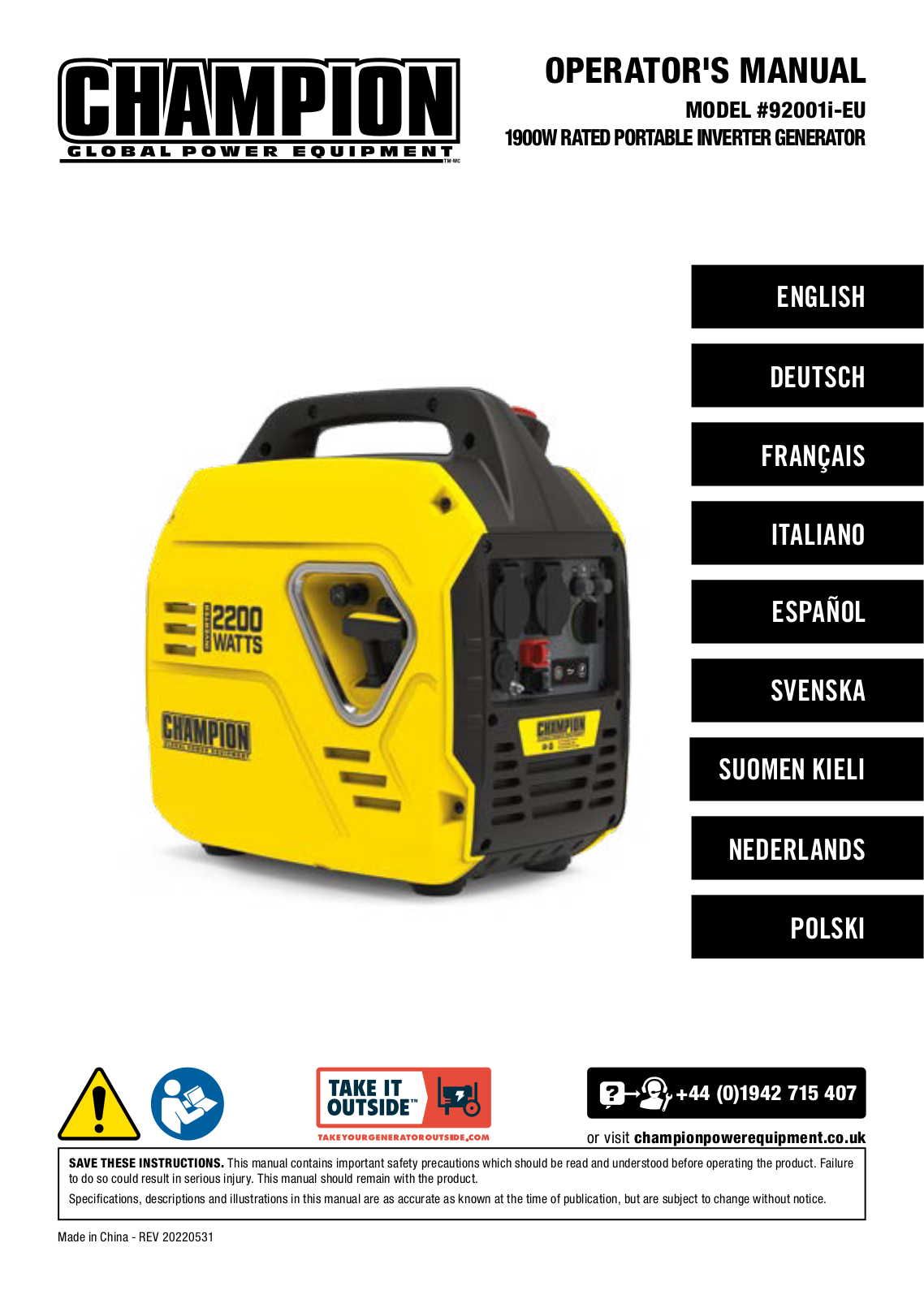 CHAMPION 92001i-EU User guide - ManualMachine.com