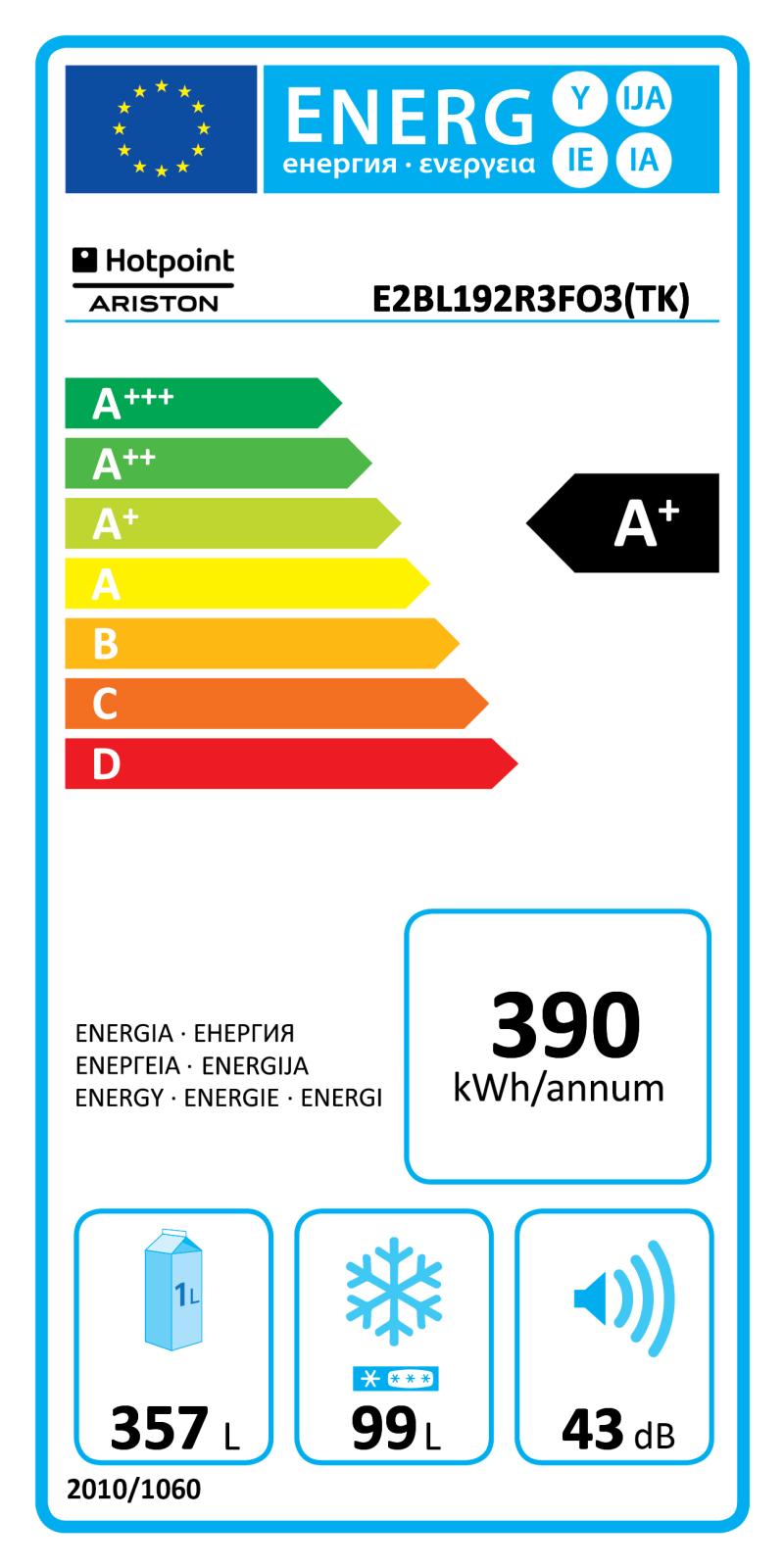 HOTPOINT/ARISTON E2BL 192R3 F O3 (TK) Energy label