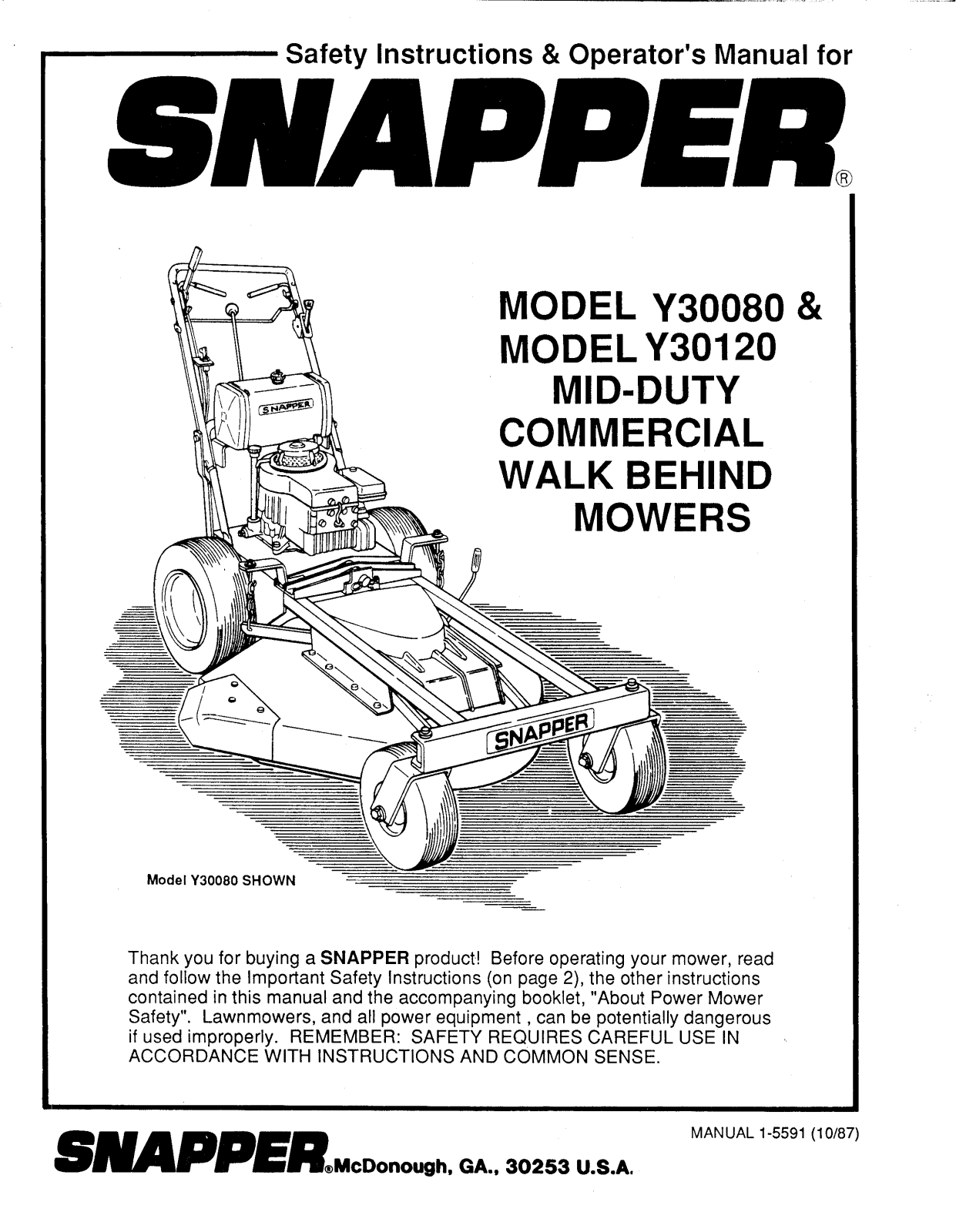 Snapper Y30120 User Manual