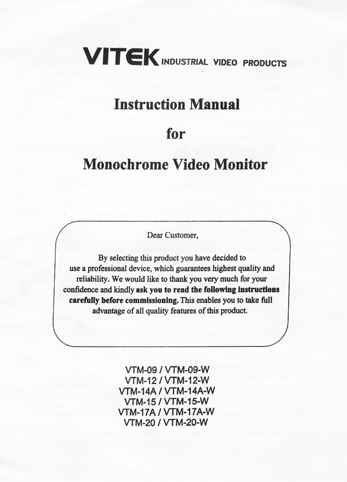 Vitek VTM-09-W, VTM-17A, VTM-17A-W, VTM-09, VTM-14A User Manual