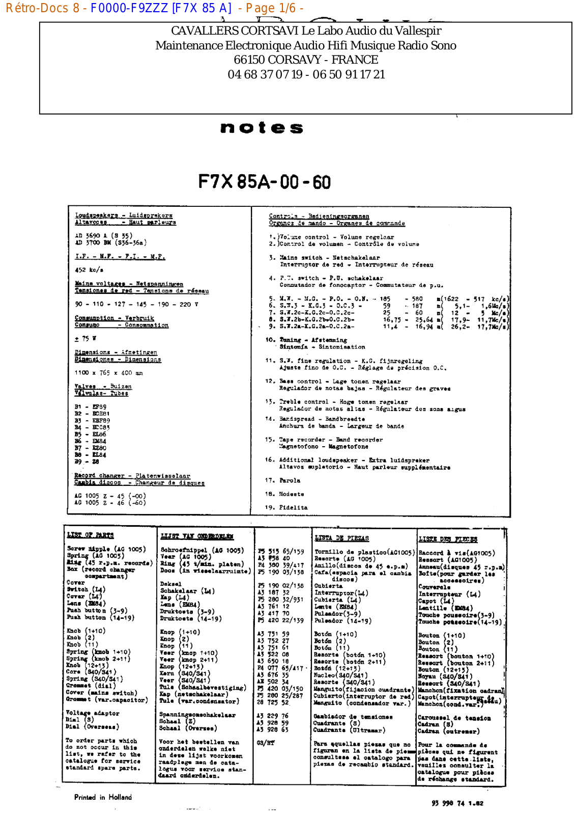 Philips f7x 85 a Datasheet - ManualMachine.com