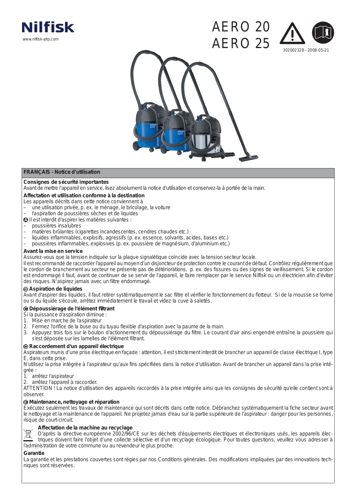 NILFISK Aero 20, Aero 25 User Manual