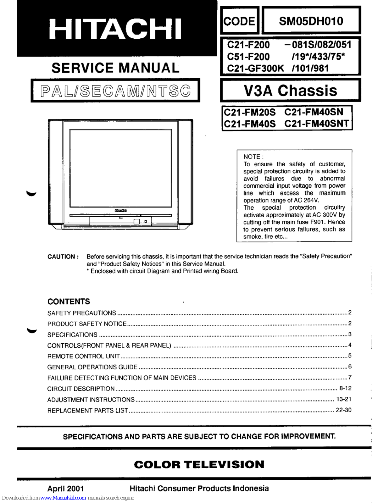 Hitachi C21-F200, C51-F200, C21-GF300K Service Manual