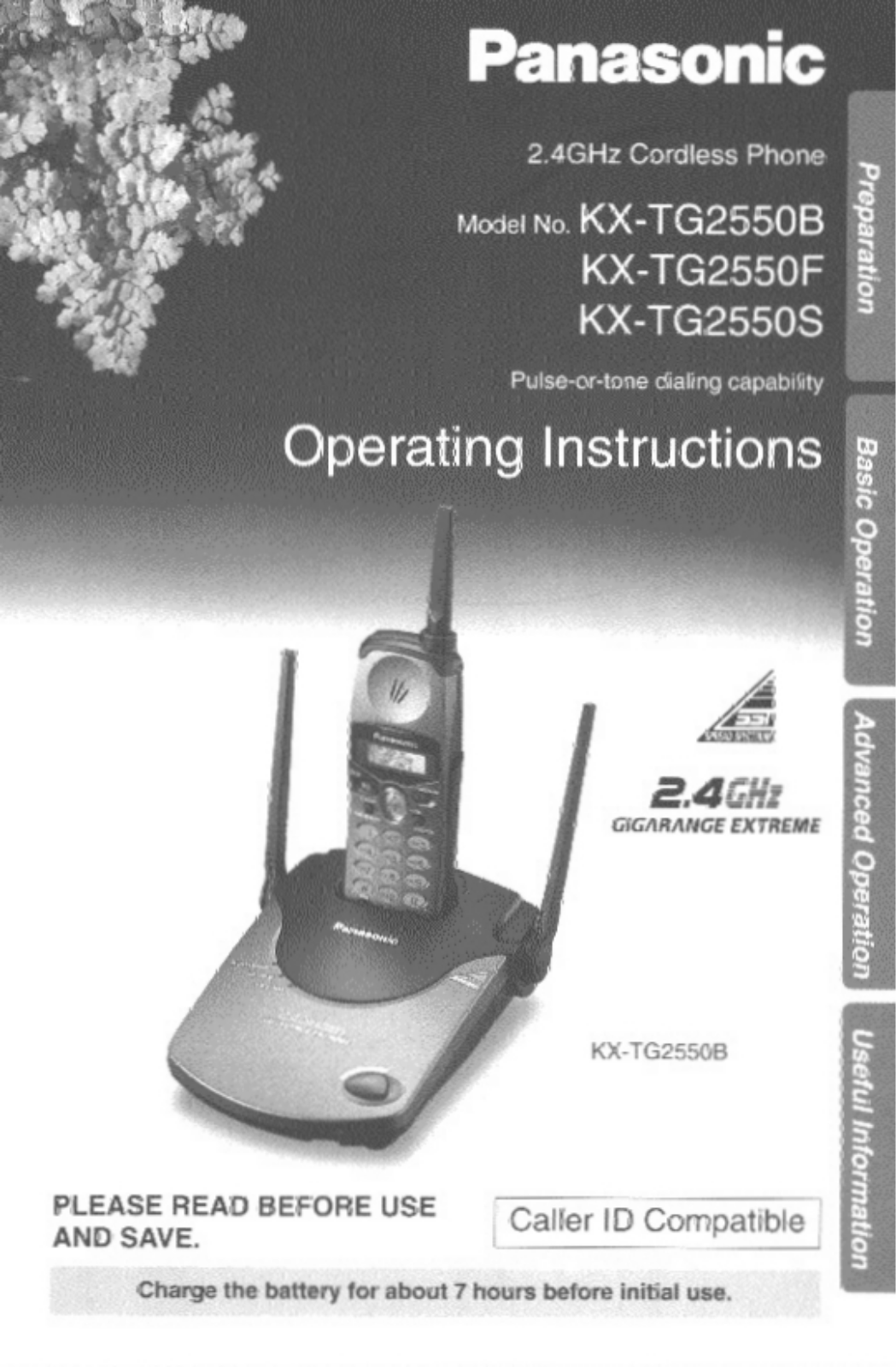 Panasonic KX-TG2550B, KX-TG2550F, KX-TG2550S User Manual
