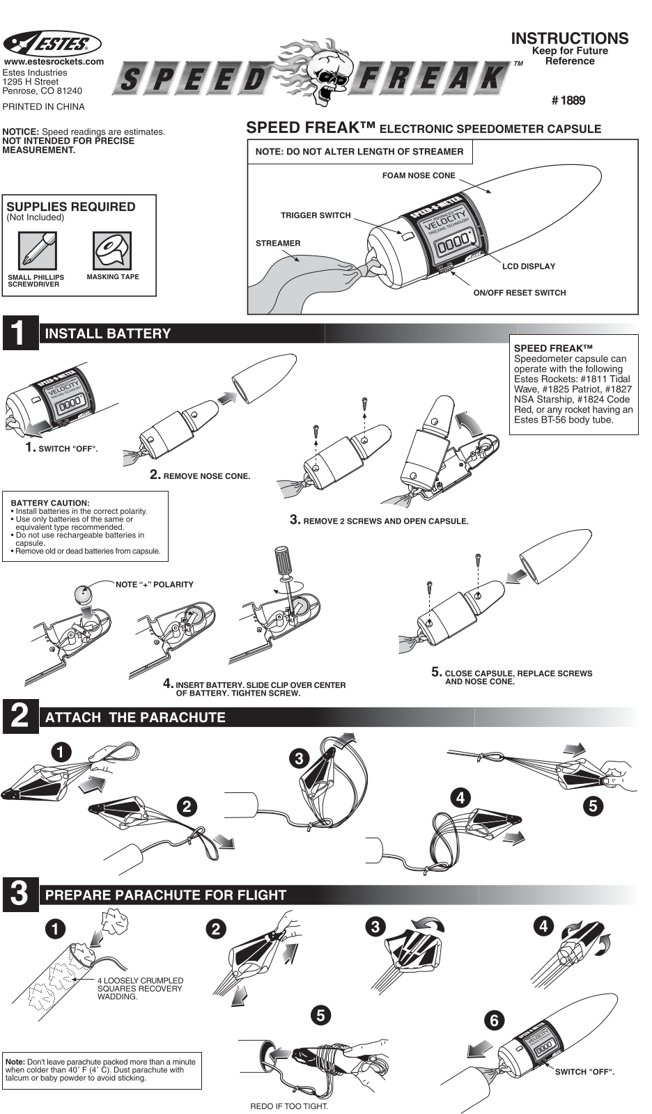 ESTES Speed Freak User Manual