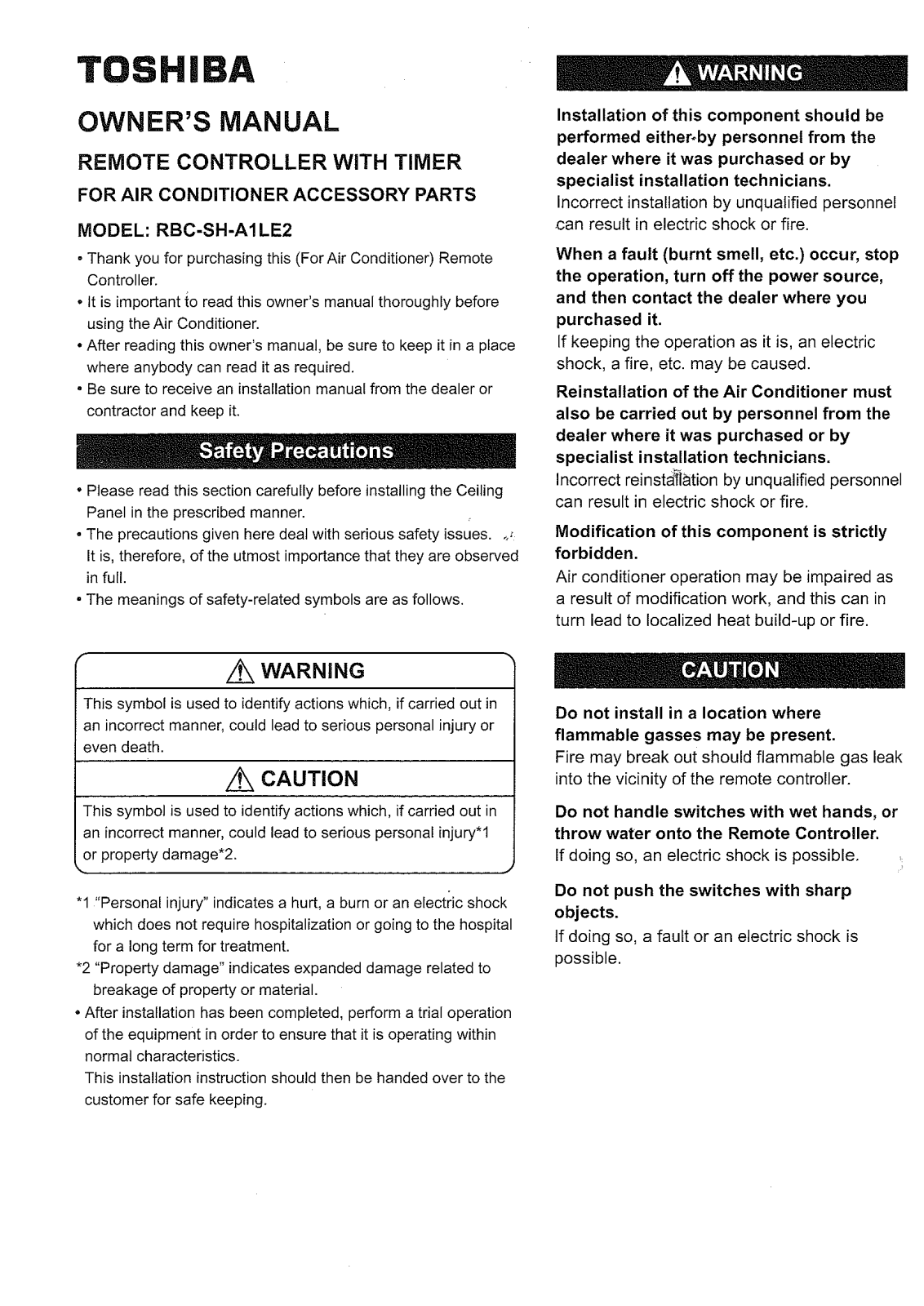 Toshiba RBC-SH-A1LE2 User Manual