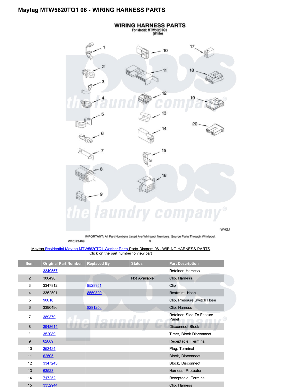 Maytag MTW5620TQ1 Parts Diagram