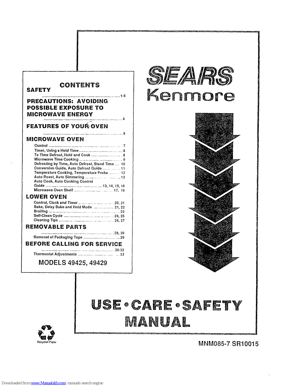 Kenmore 3644942993, 3644942592, 45425, 49429 Use, Care, Safety Manual - ManualMachine.com