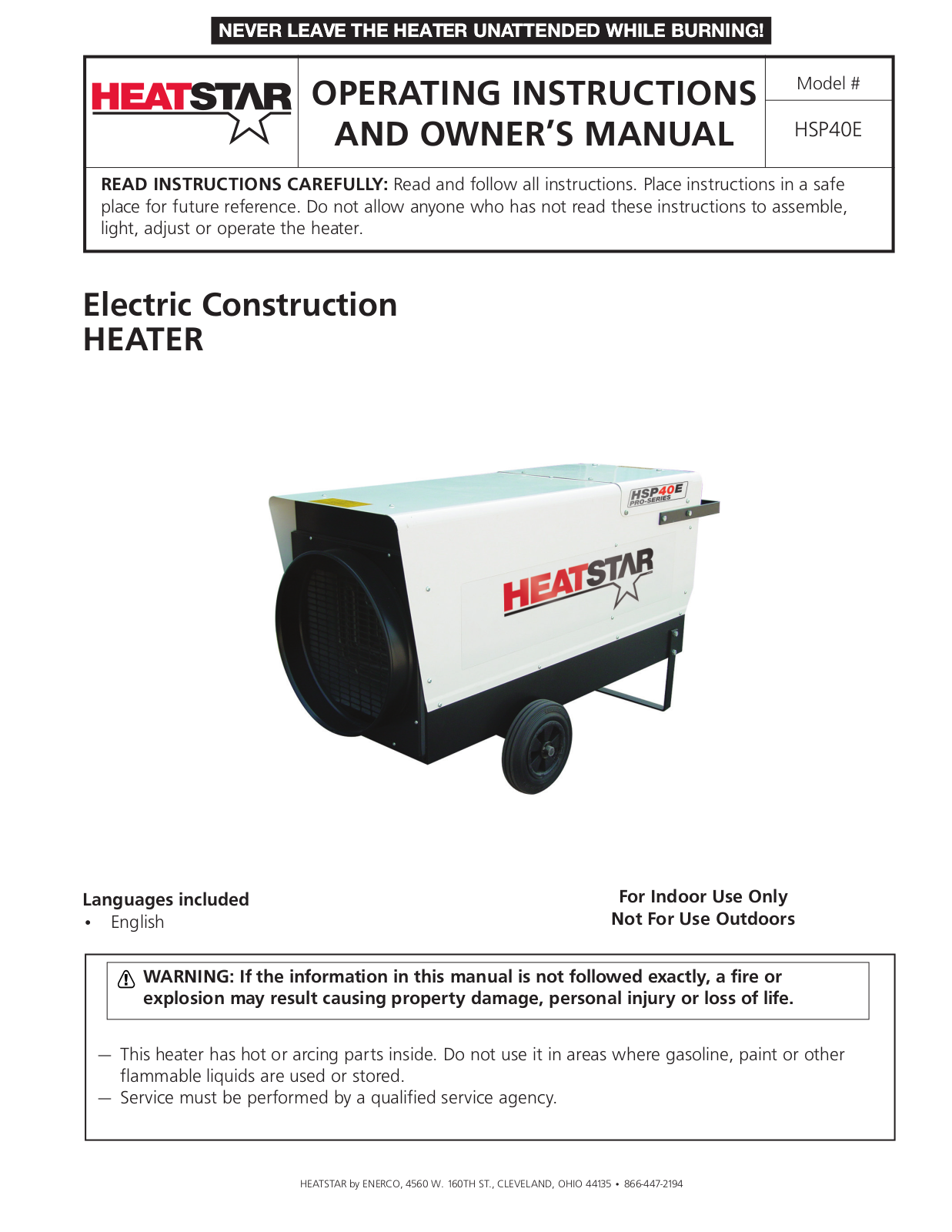 Heatstar HSP40E User Manual