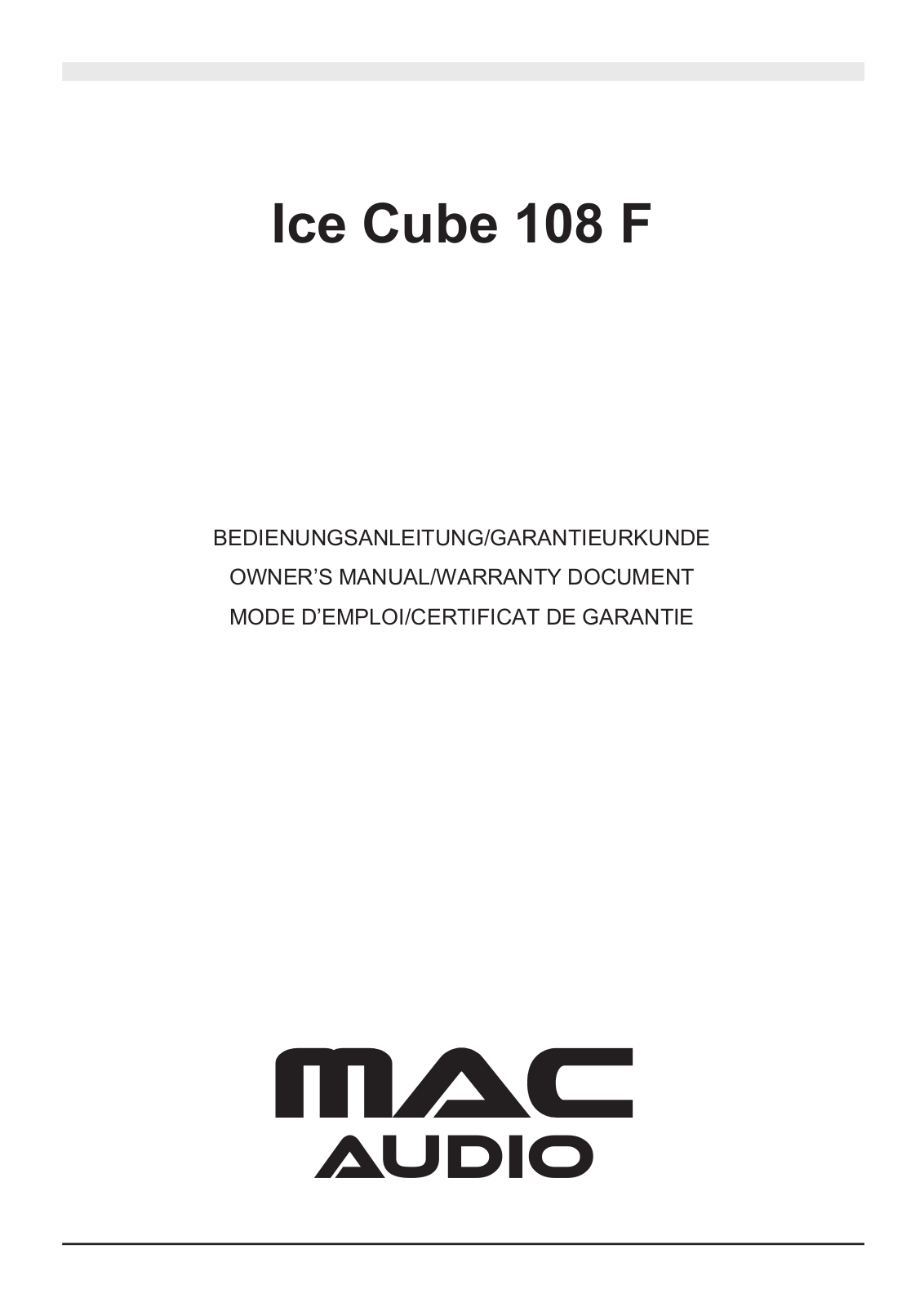 Mac Audio ICE Cube 108 F User Manual