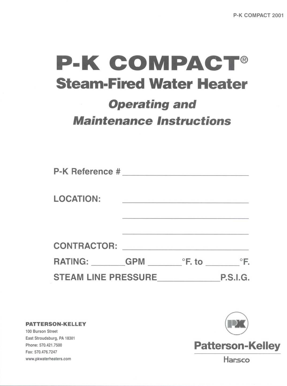 Patterson-Kelley P-K Compact User Manual