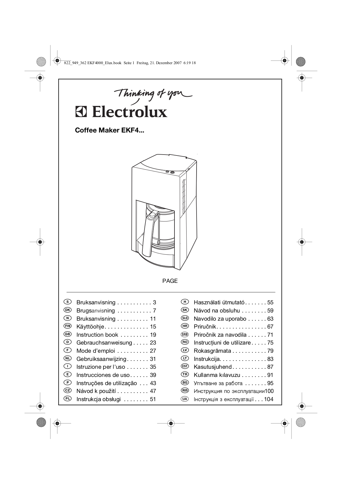 ELECTROLUX EKF4040 User Manual