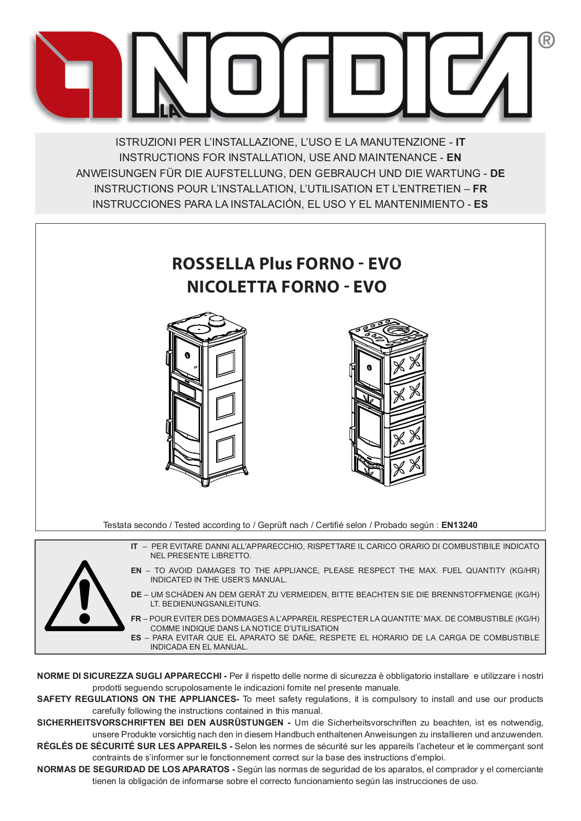 La Nordica ROSSELLA Plus FORNO - EVO, NICOLETTA FORNO - EVO User guide