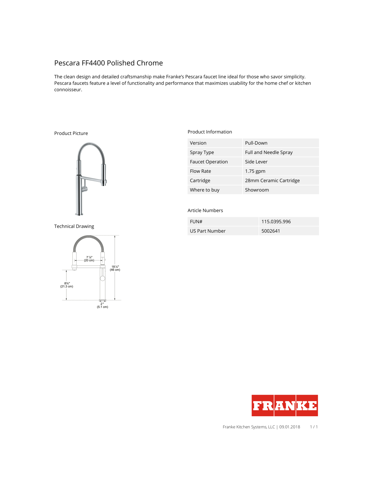 Franke FF4400 Specs