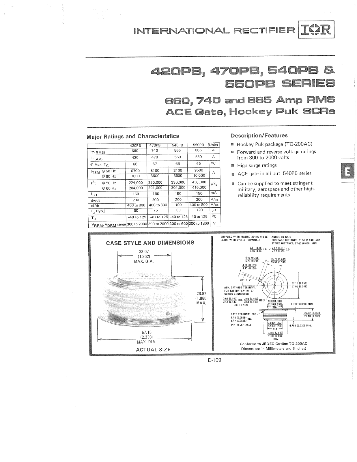 International Rectifier 420PB Series, 470PB Series, 540PB Series, 550PB Series Data Sheet