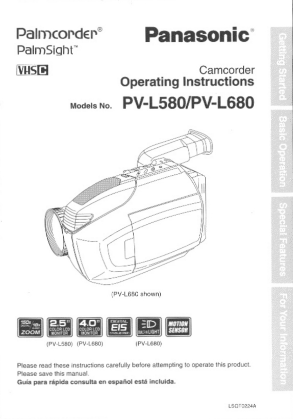 Panasonic PV-L580 User Manual