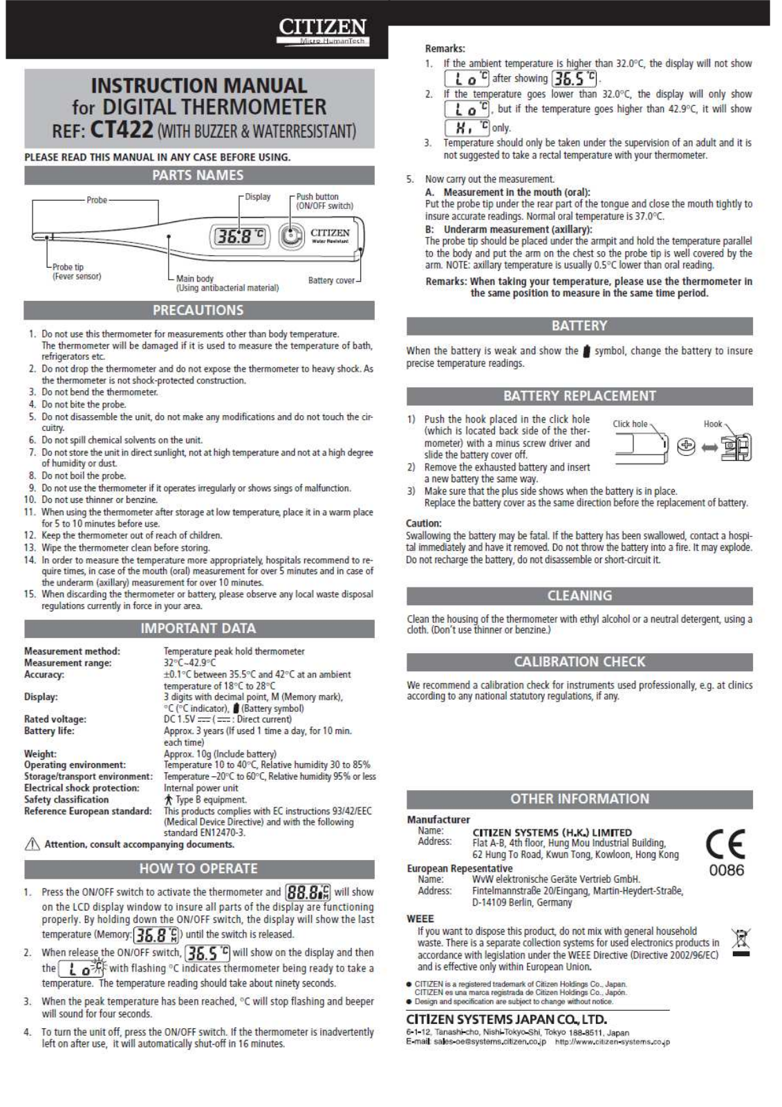 Citizen CTF422 User Manual