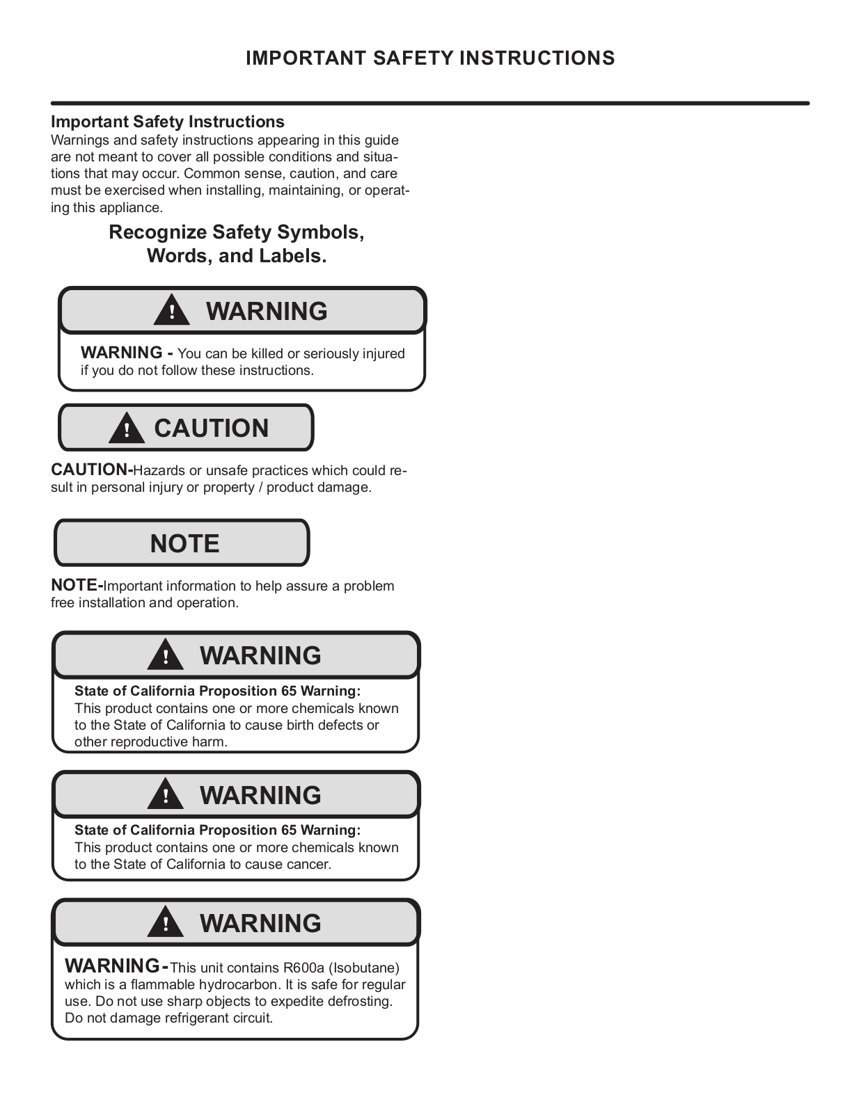 Marvel MACL215IS01A Owner's Manual