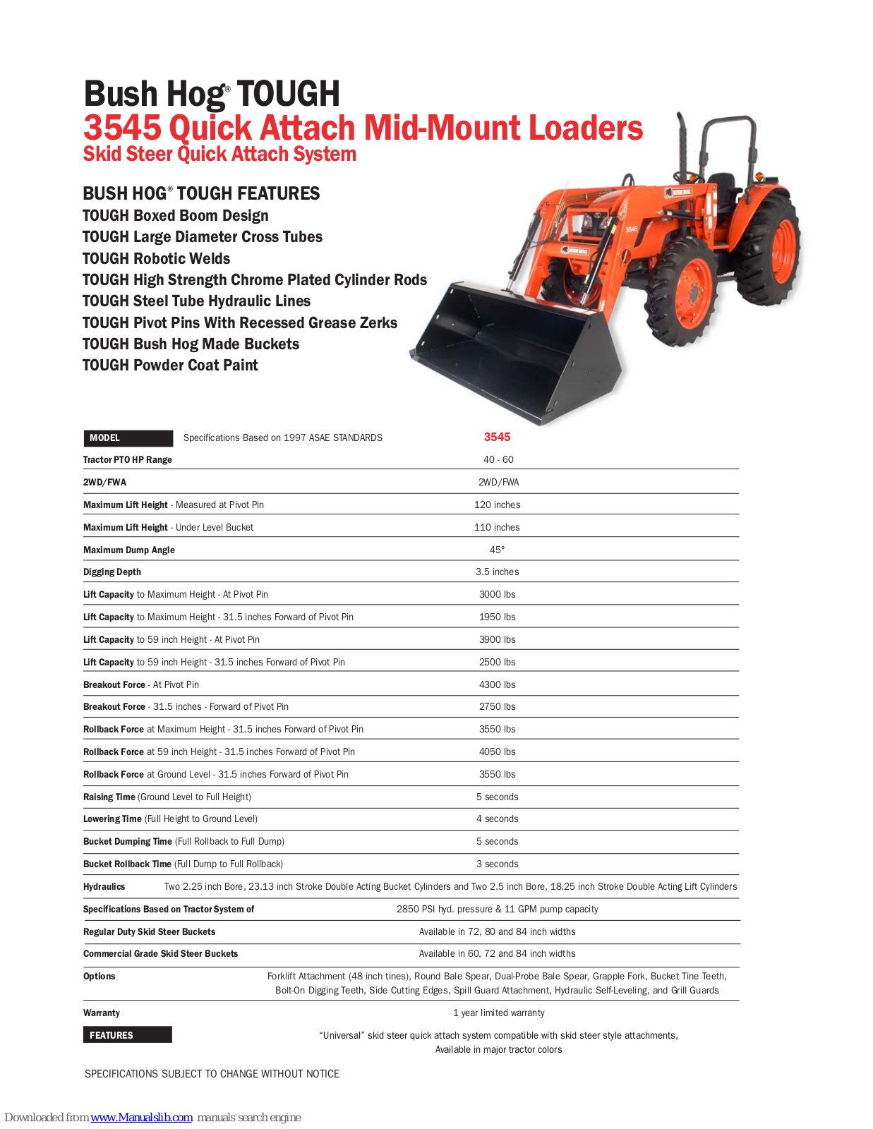 Bush Hog Tough 3545 Specifications - ManualMachine.com