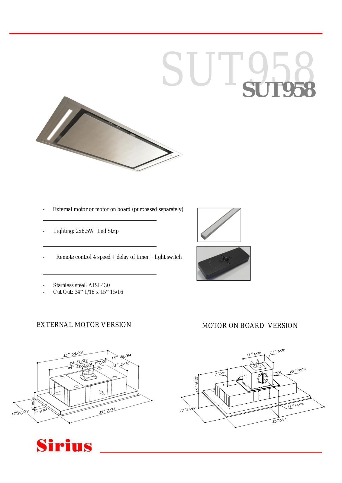 Sirius SUT958 Specifications