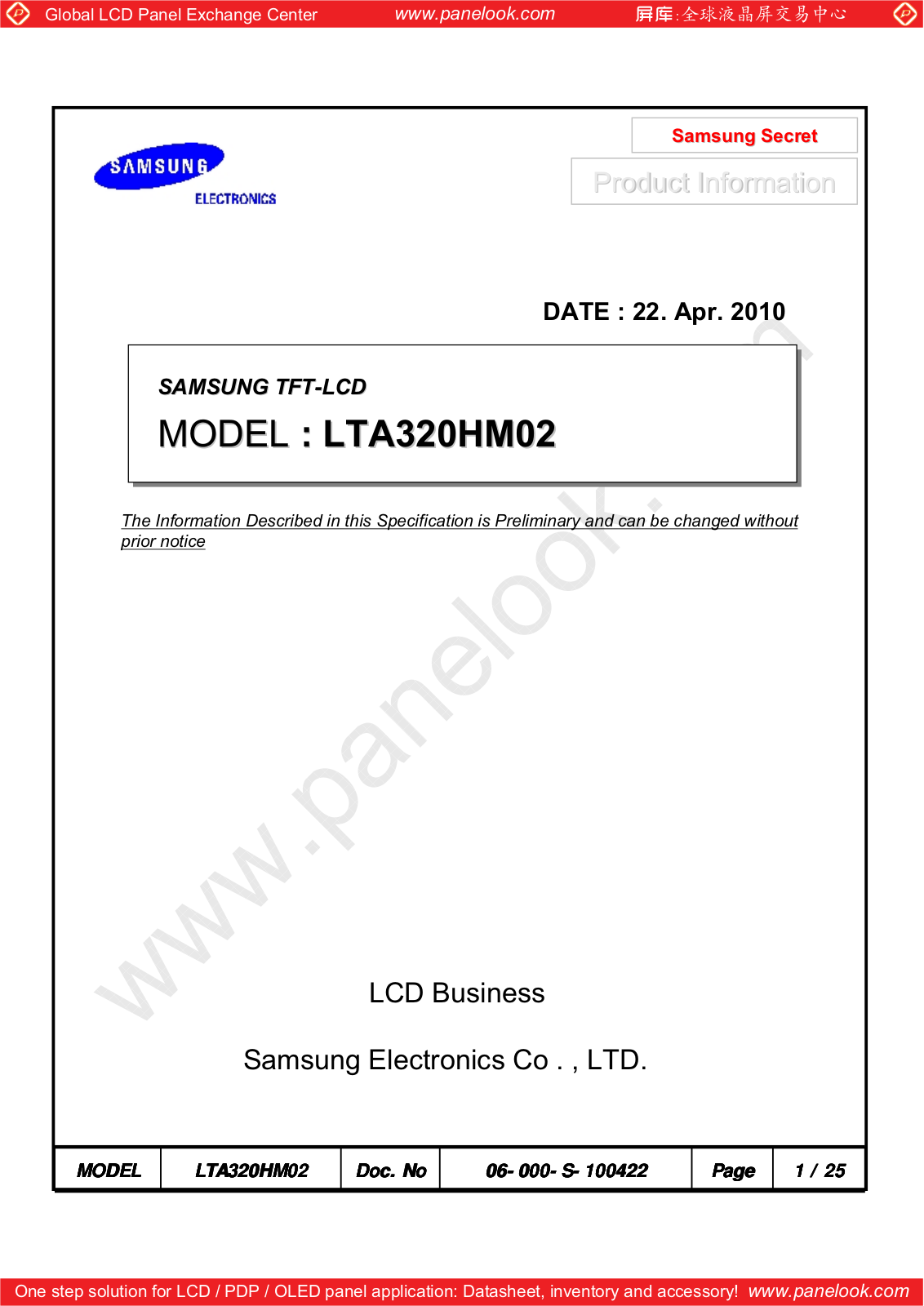 SAMSUNG LTA320HM02 Specification