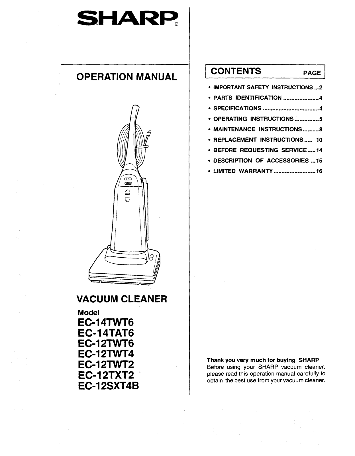 Sharp Ec-12twt4 Owner's Manual