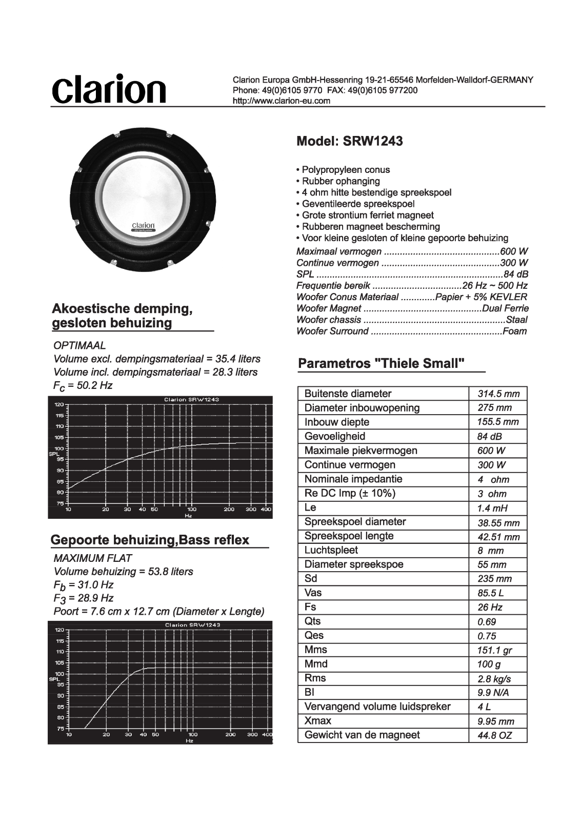 Clarion SRW1243 DATASHEET