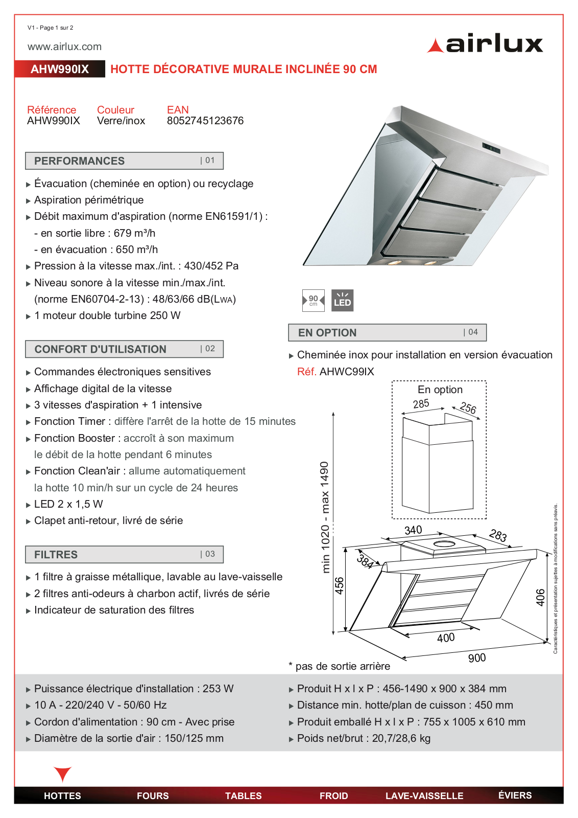 Airlux AHW990IX product sheet