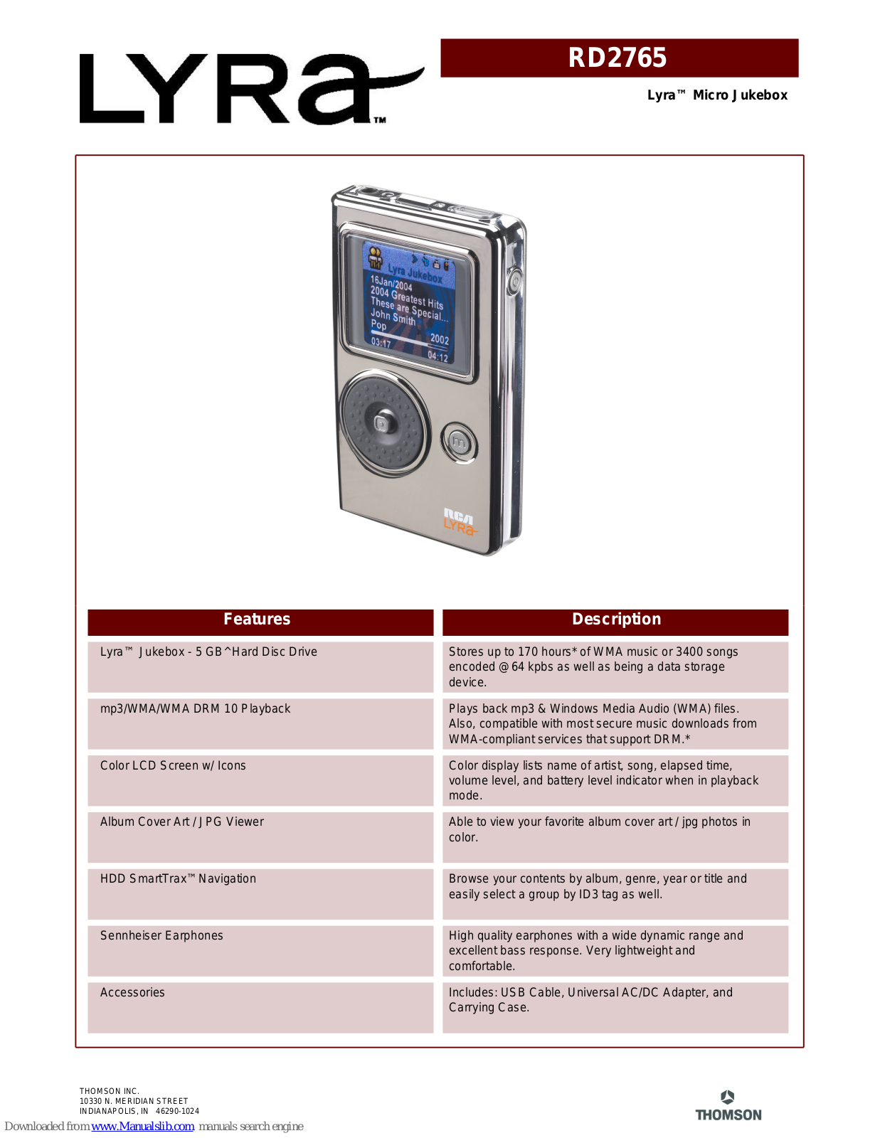 RCA RD2765 Specifications - ManualMachine.com